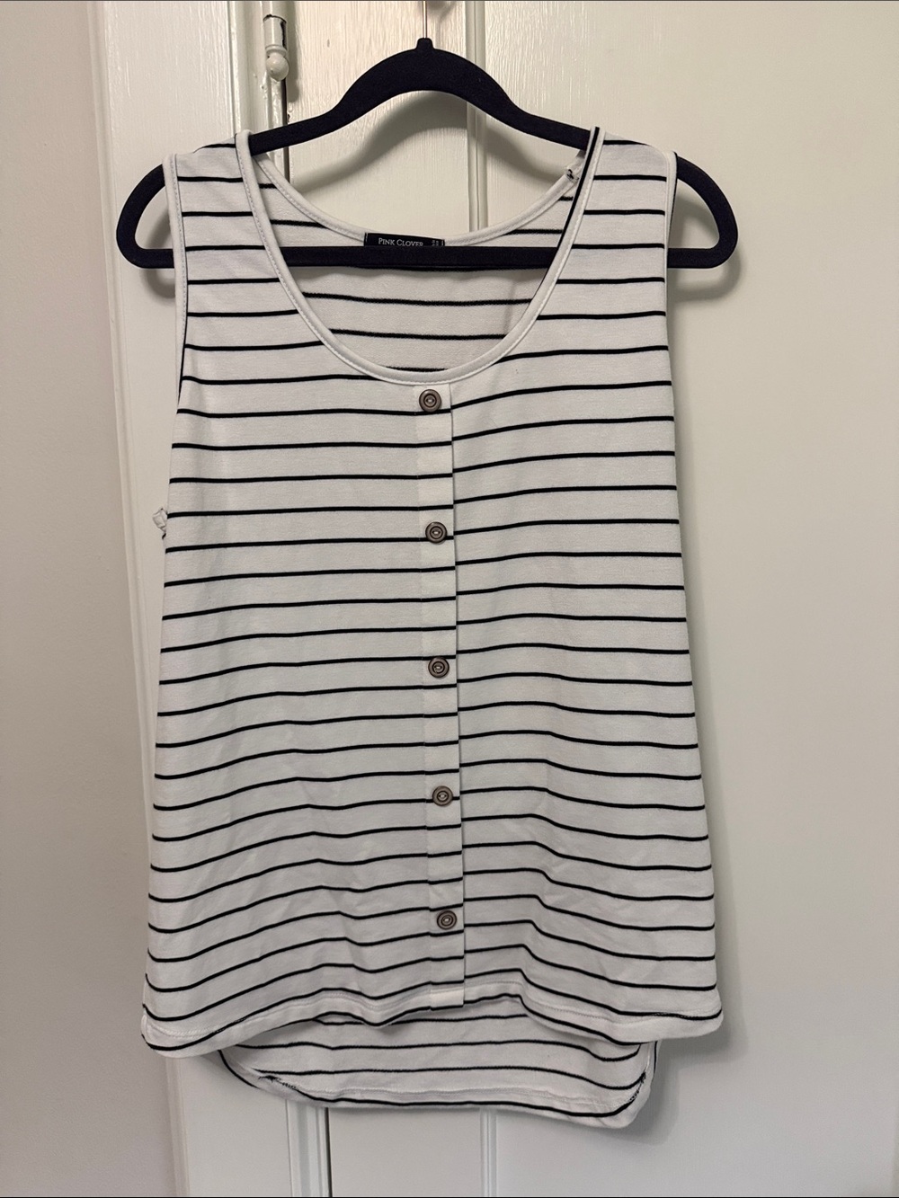 Pink Clover White and Black Striped Button-Front Tank